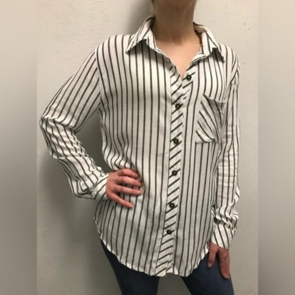 Anthropologie Ash and Ember Boyfriend Button Down Shirt Striped Long Sleeve XS - Picture 11 of 16